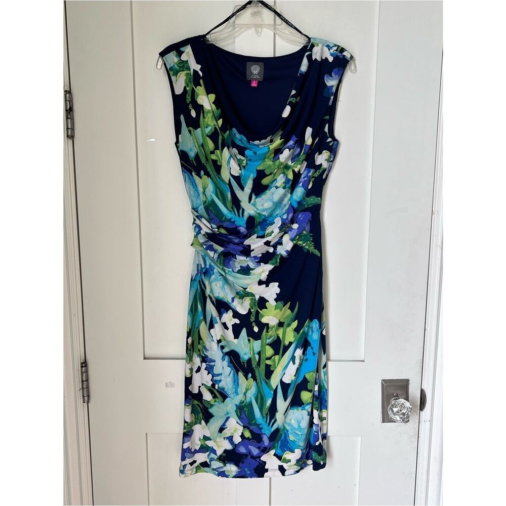 Vince Camuto Blue Floral Vibrant Chic Ruched Waist Spring Wedding Guest Dress 6